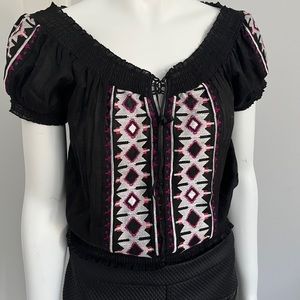 Embroidered semi sheer cotton top